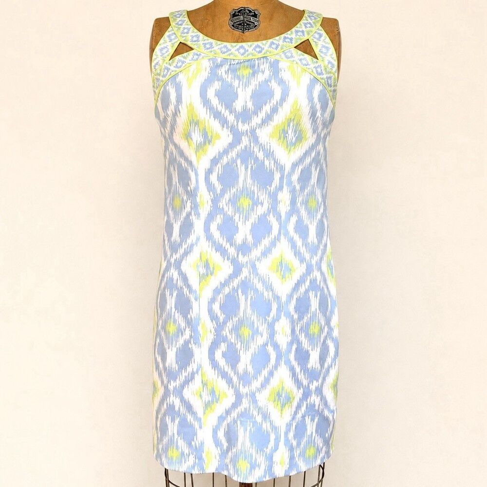 Gretchen Scott Isosceles Jersey Dress Kitt Ikat Periwinkle Lime M